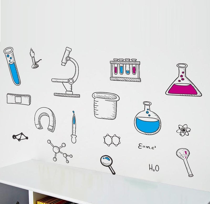 BIBITIME Science Laboratory Wall Decals Vinyl Chemical Element Tool Stickers for School Classroom Nursery Bedroom Children Student Study Teens Kids Room Decor DIY Home Art Decorations - Image 1